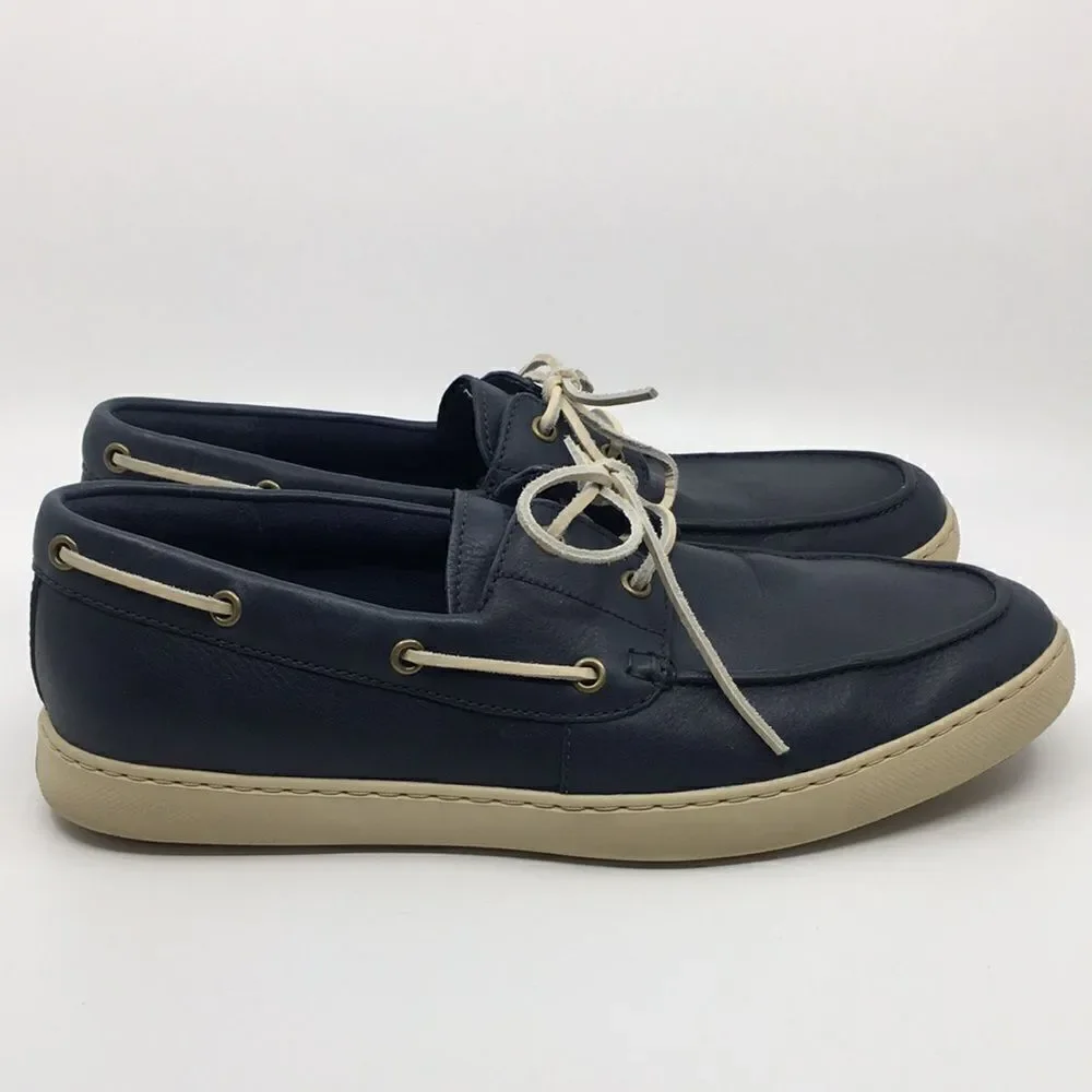 Fitflop LAWRENCE Men's Navy Pebbled Leather Boat Shoes Sz 11